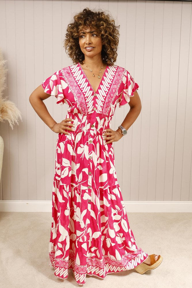 Goose Island Leaf Shirred Waist Dress