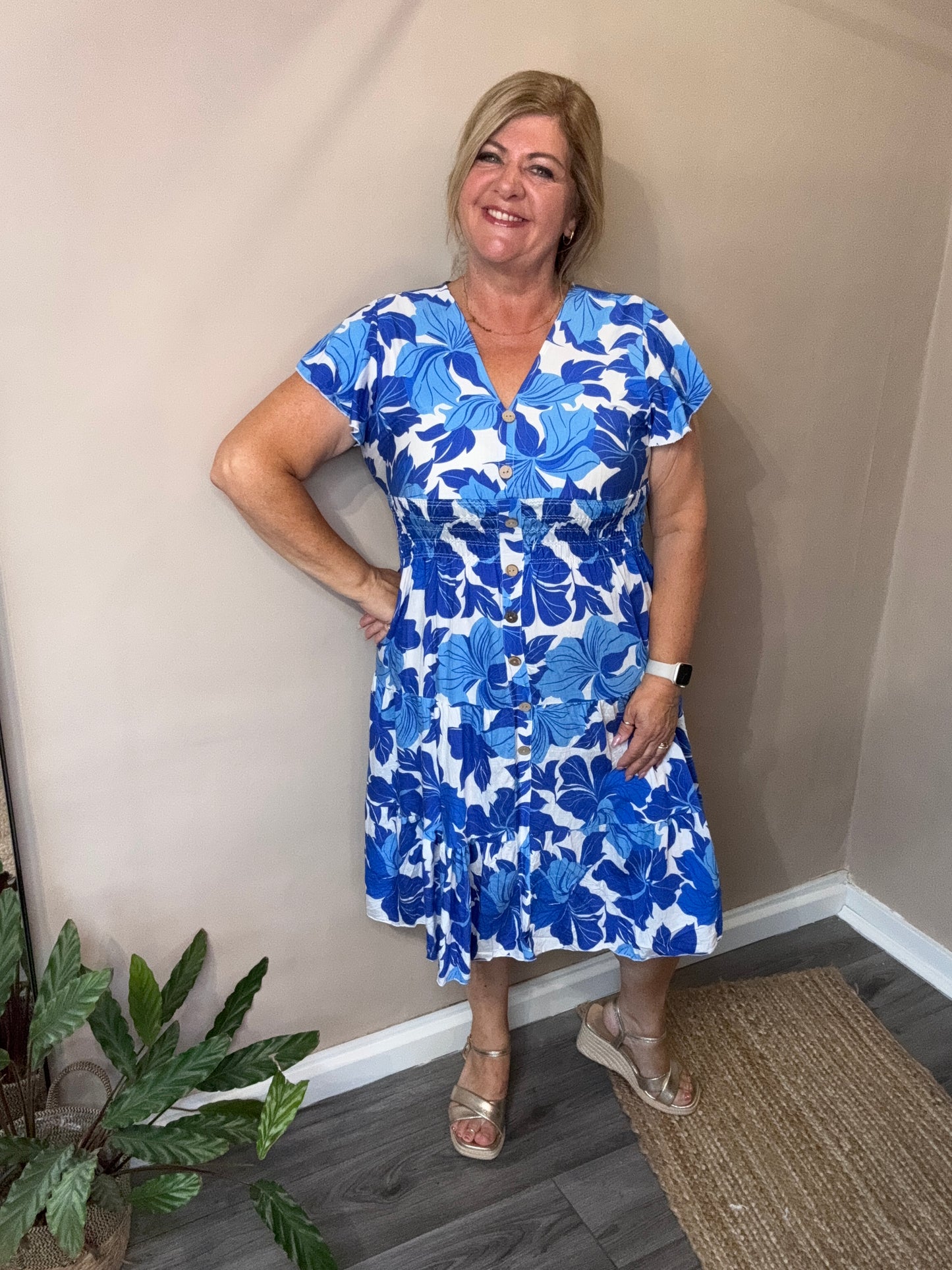 Marti V neck button front dress