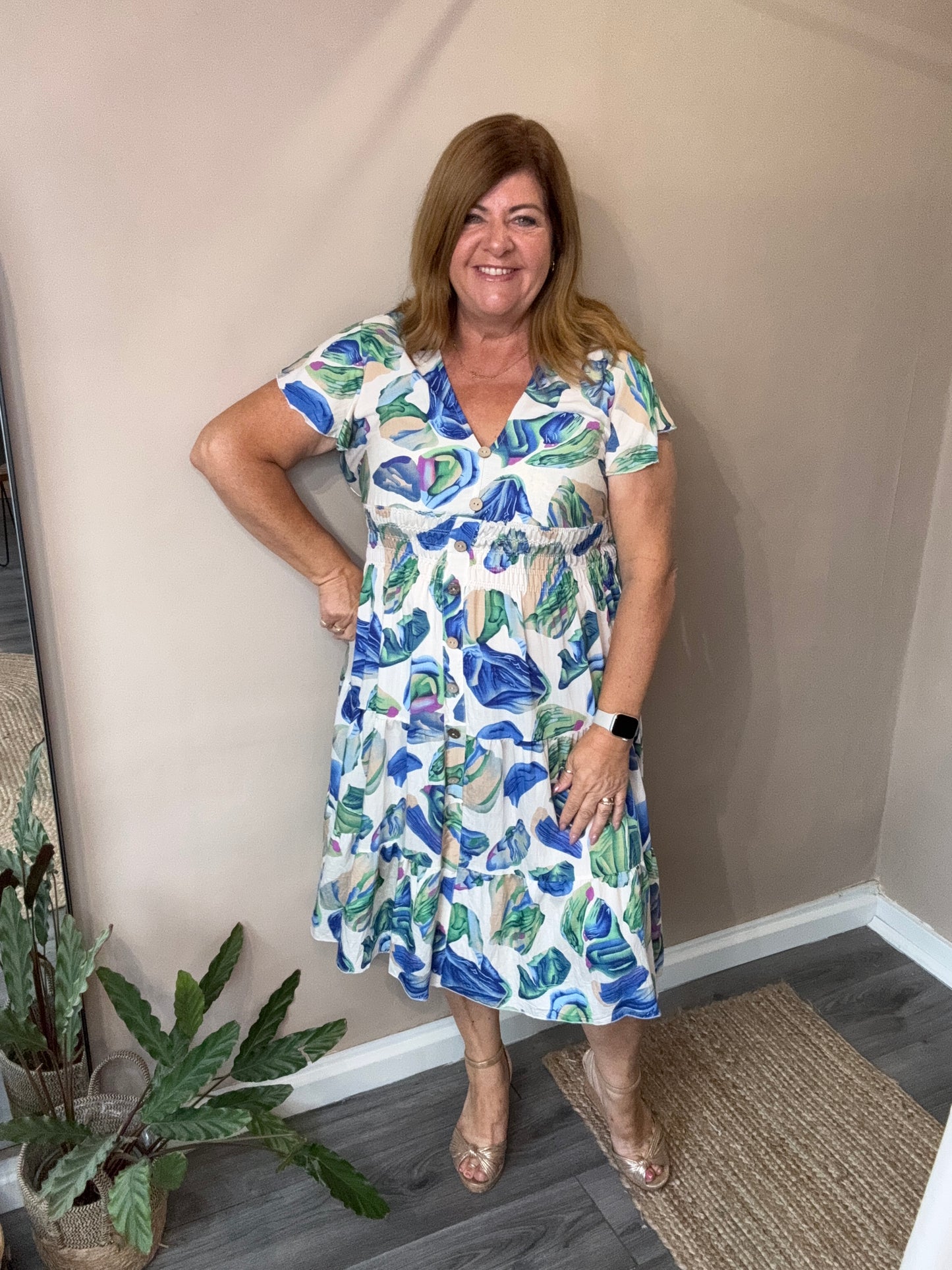 Marti V neck button front dress