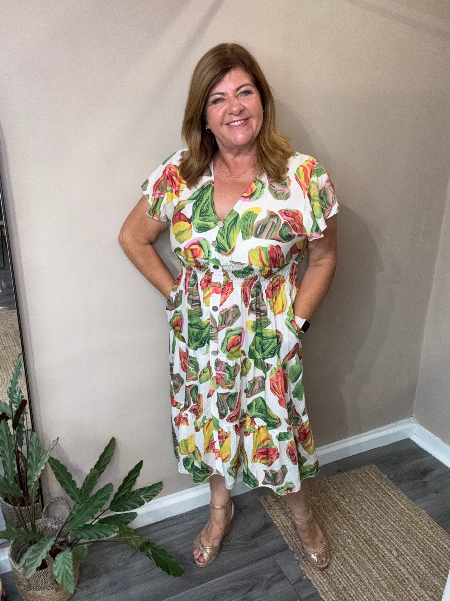 Marti V neck button front dress