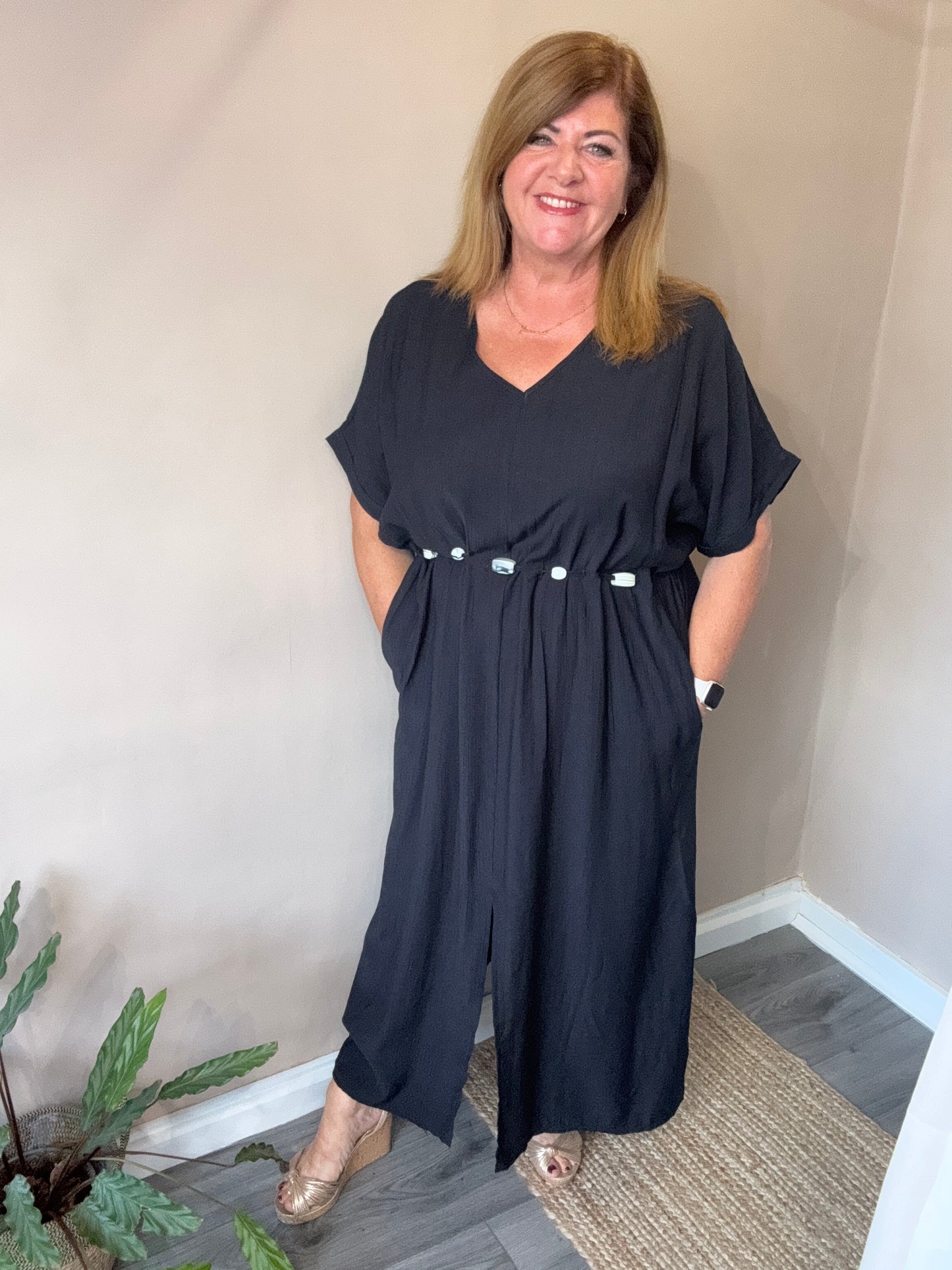 Phoebe Belt Detail V Neck Dress