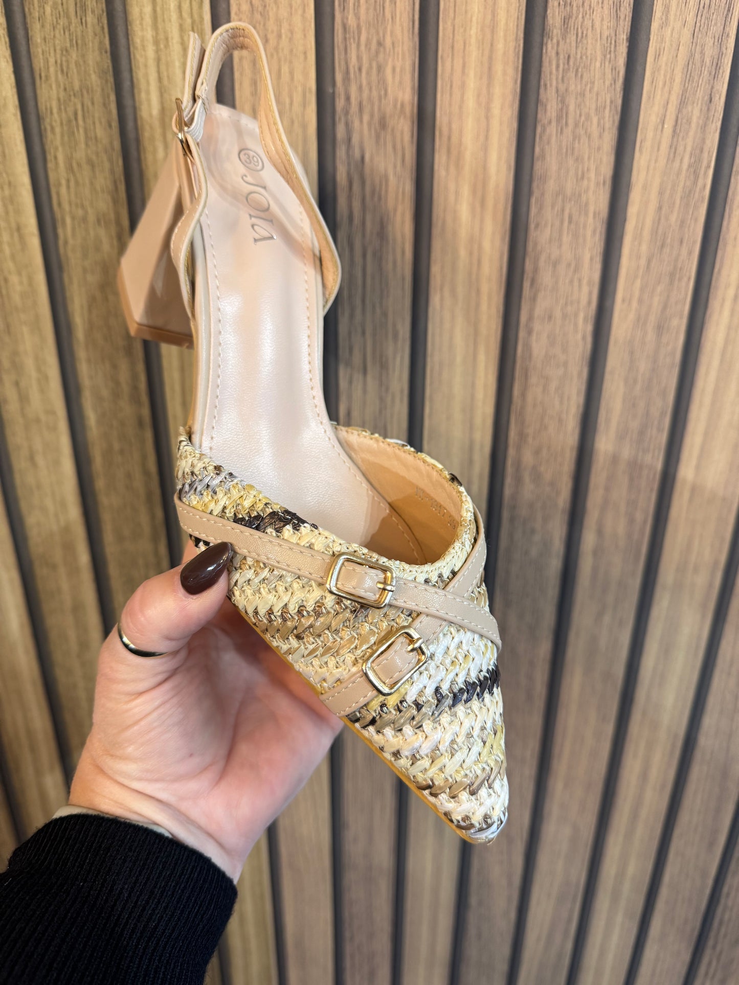 Rhea buckle sling back shoe