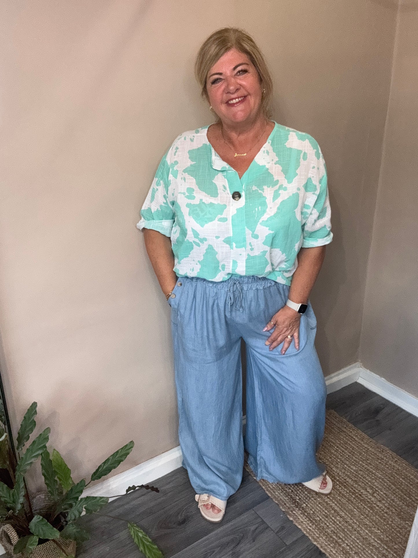 Maya Chambray wide leg trousers