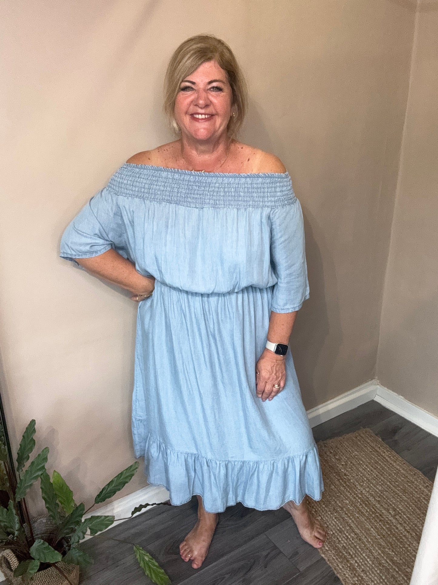 Kayla Bardot Chambray Dress