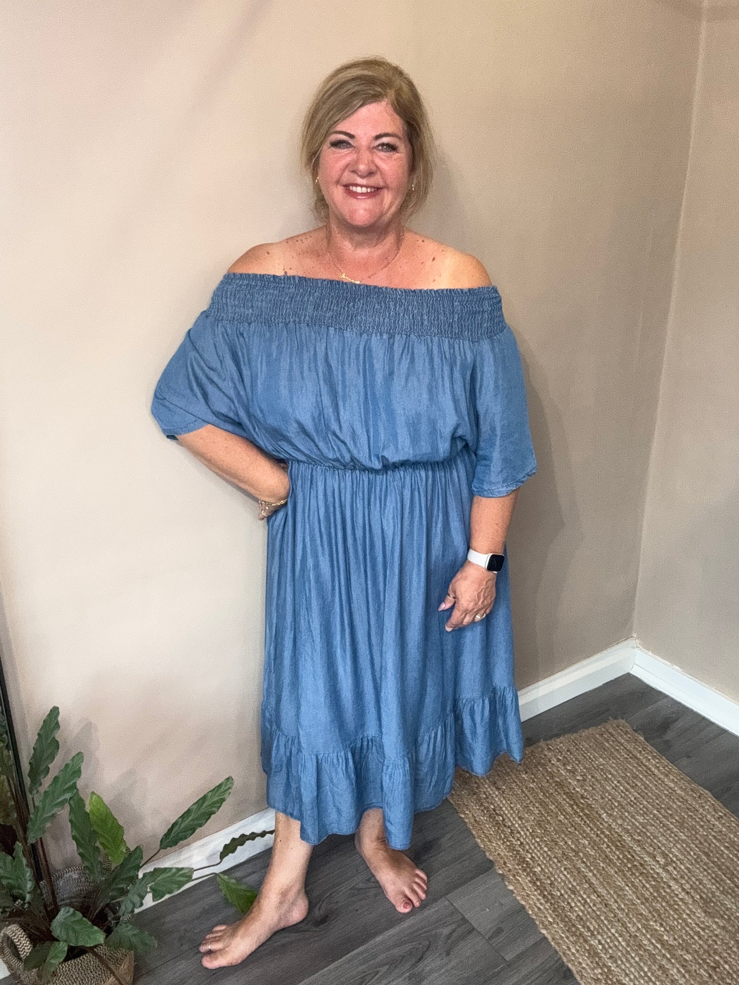Kayla Bardot Chambray Dress