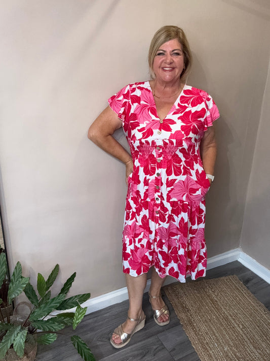 Marti V neck button front dress