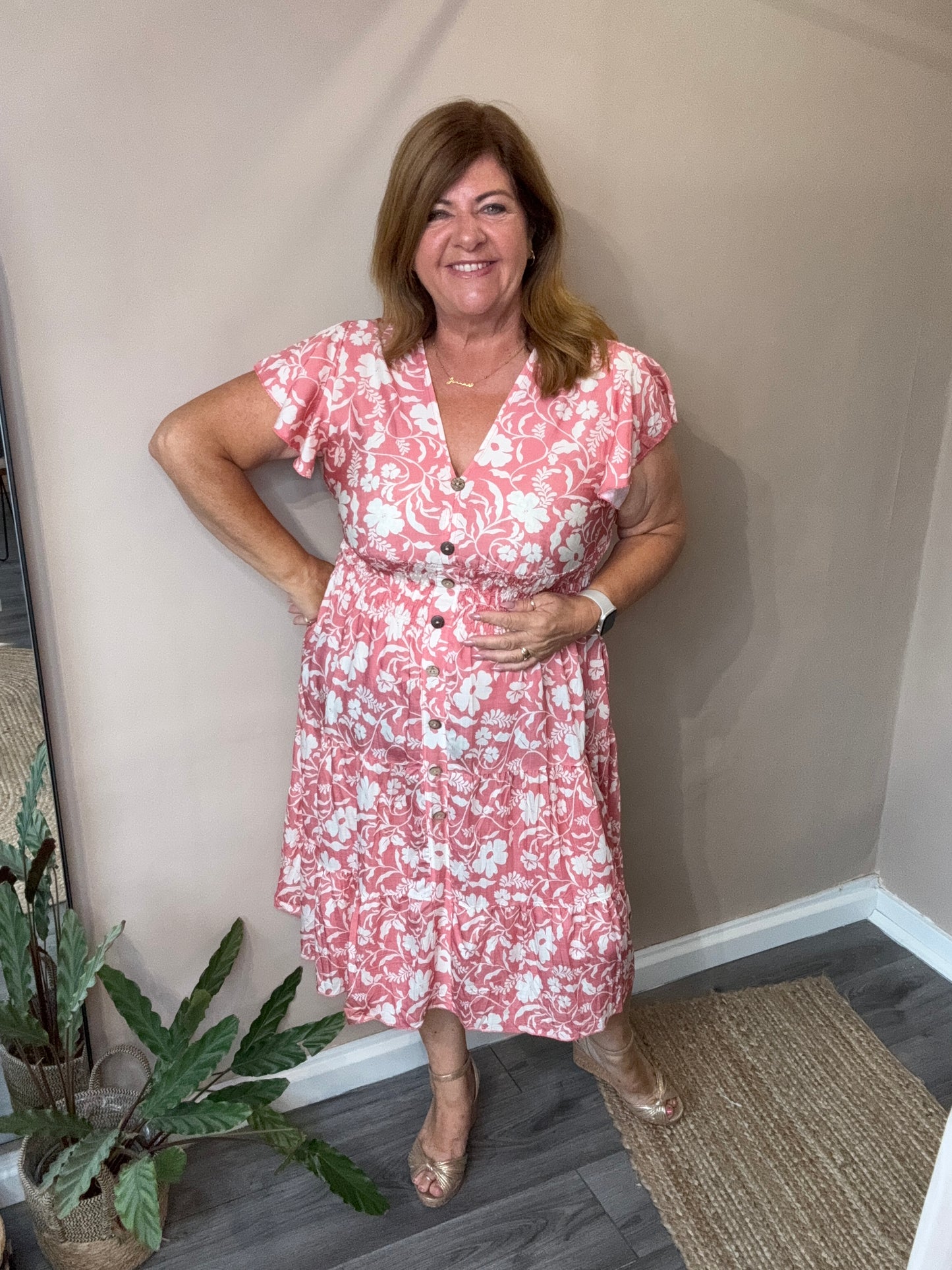 Marti V neck button front dress