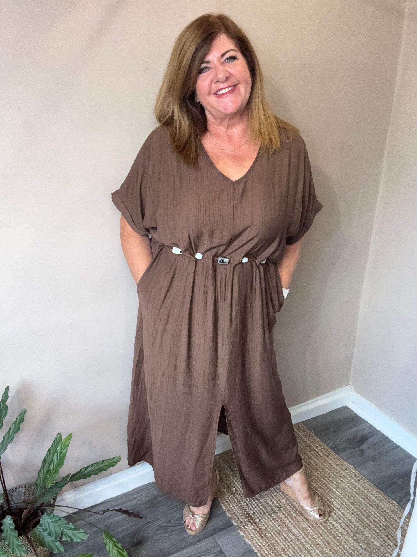 Phoebe Belt Detail V Neck Dress