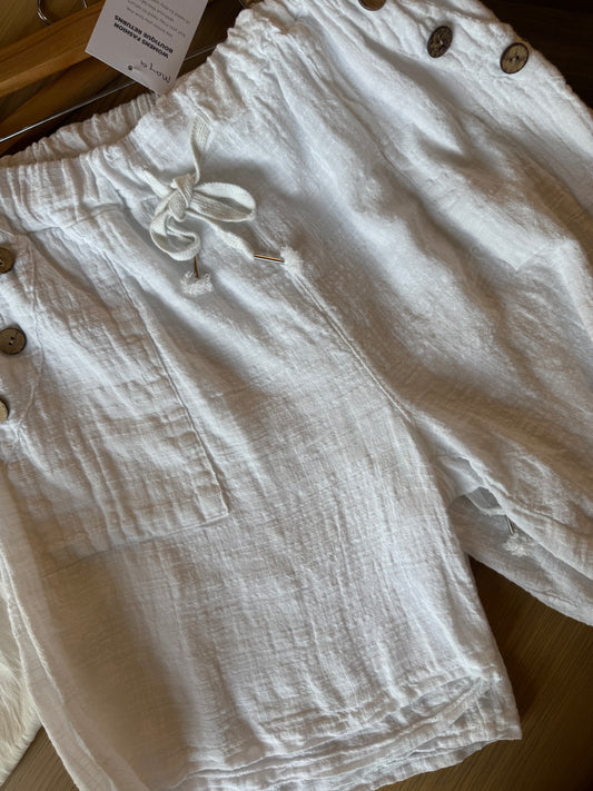Maya Button pocket linen shorts