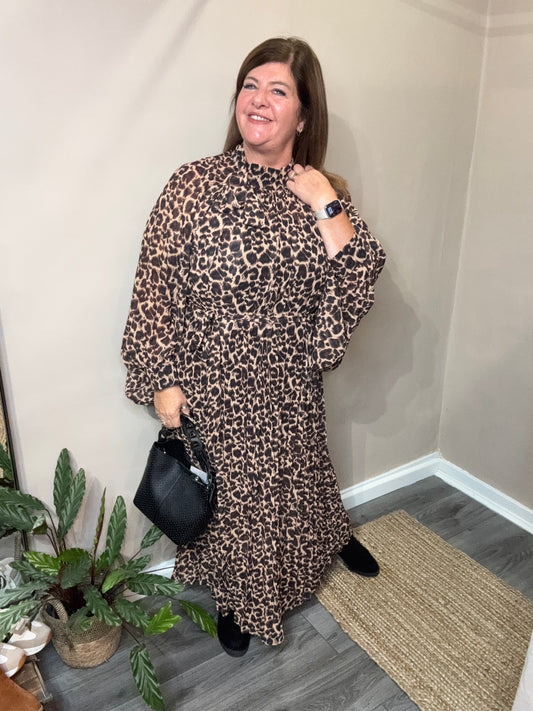 Bernadette Animal print pleat dress