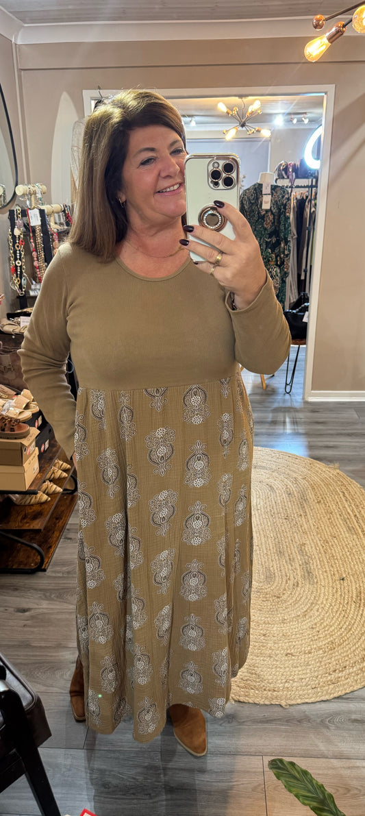 Venus Cotton Mono Print Dress