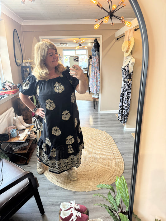 Malissa J Embossed bardot style dress