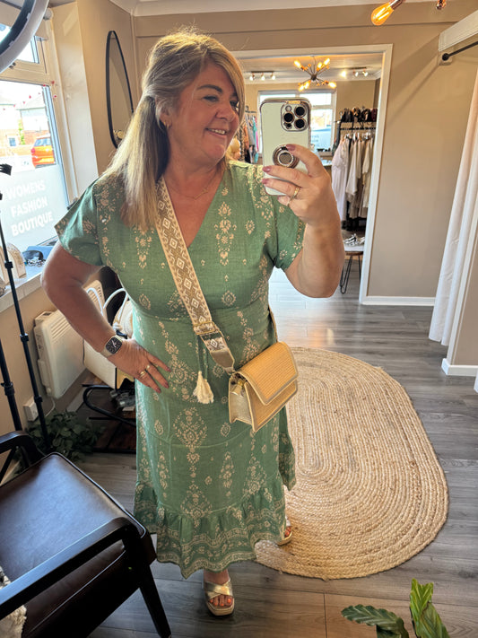 Talia Damask print v neck maxi dress