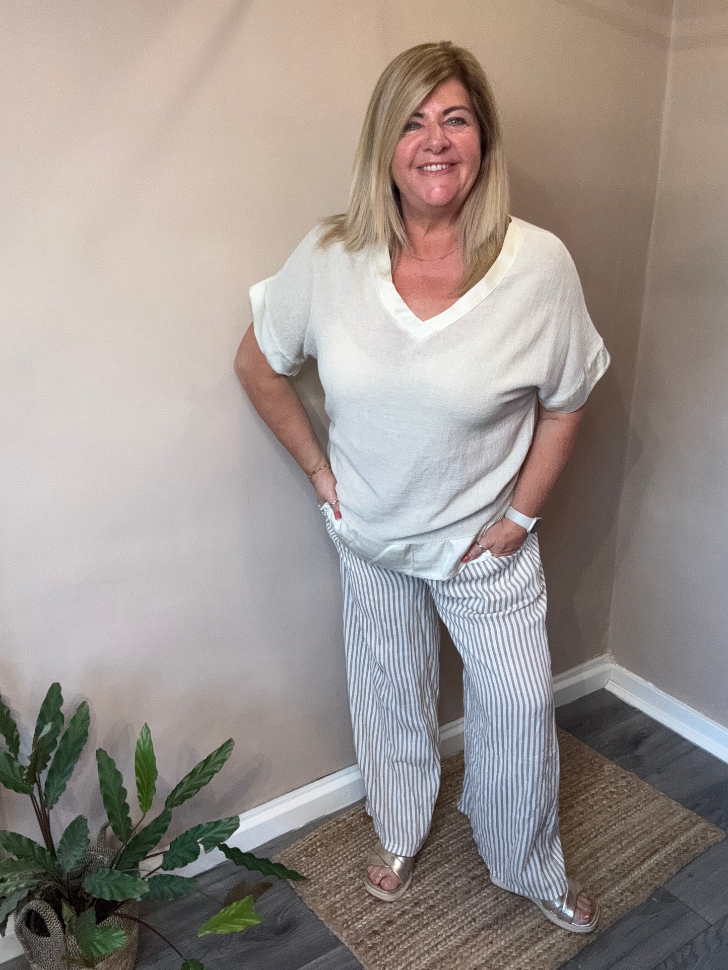 Lou linen stripe trousers