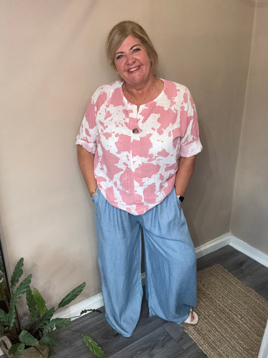 Maya Chambray wide leg trousers
