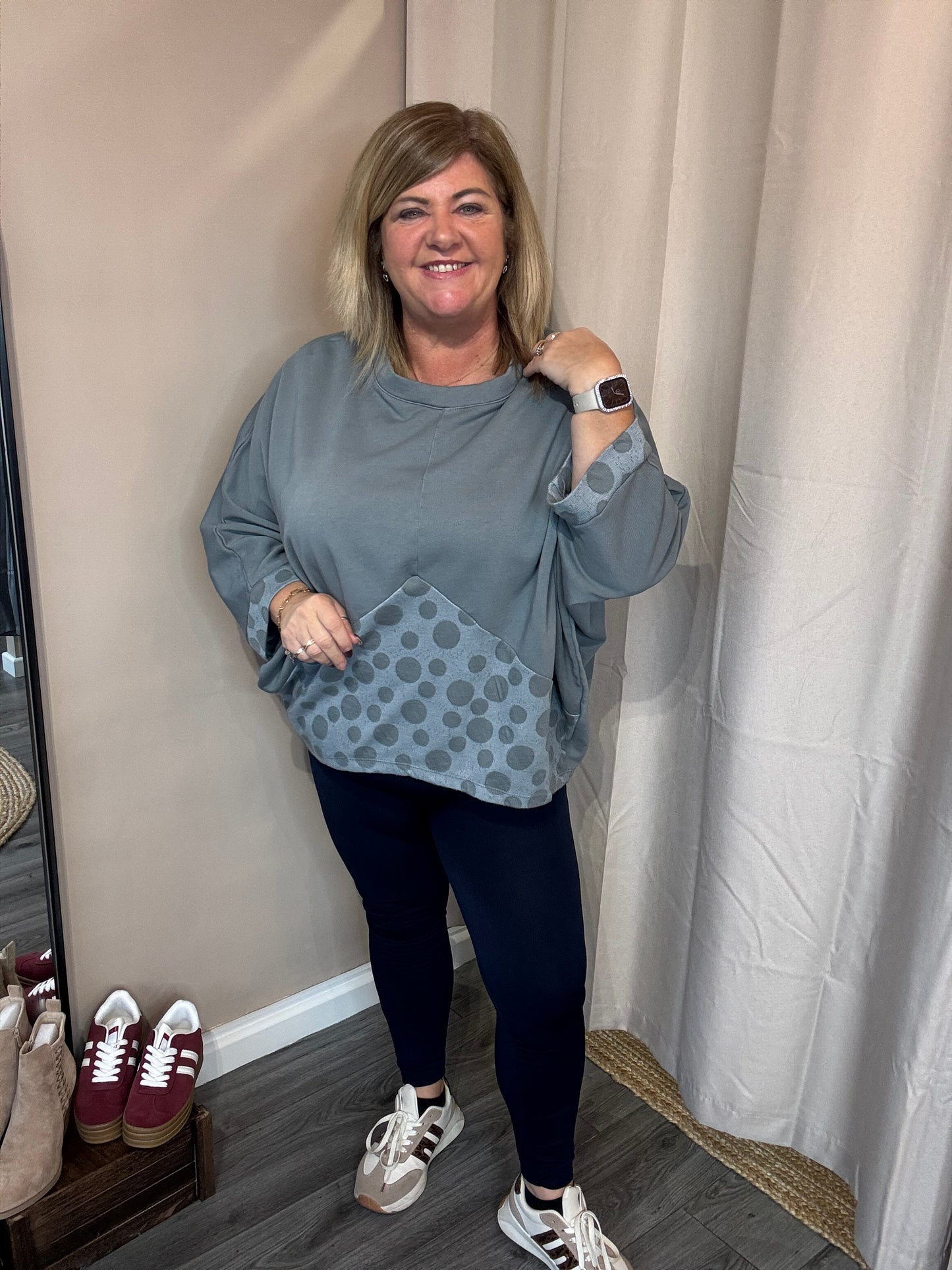Jo in grey Lara Spot Panel Sweat Top