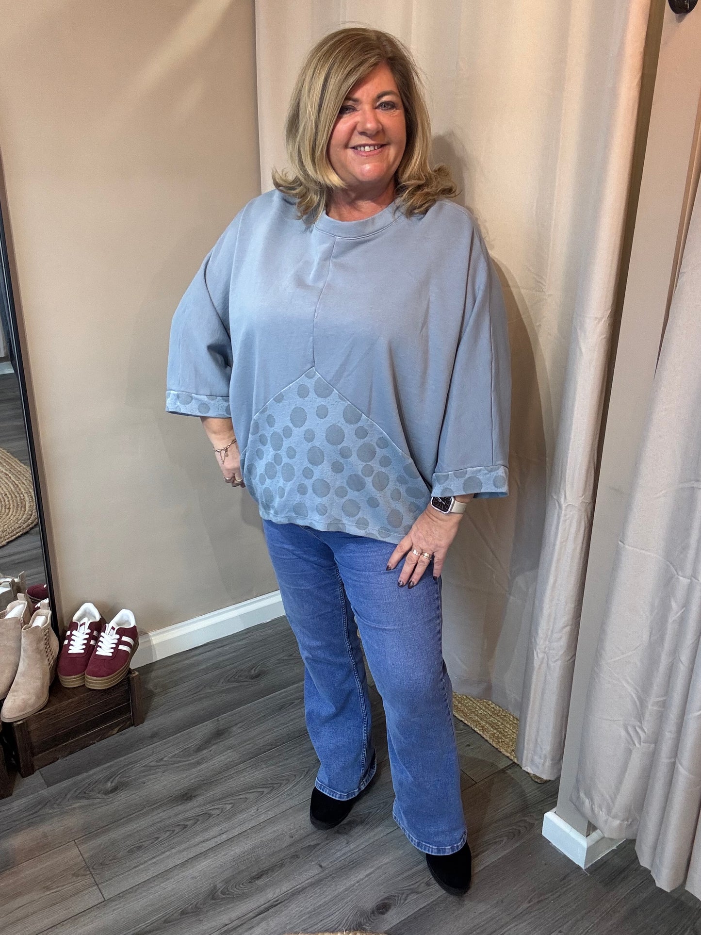 Jo in Lara spot panel sweat top