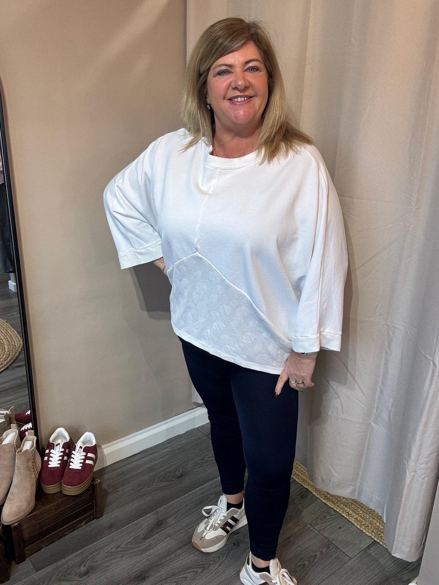 Jo in White Lara Spot Panel Sweat Top