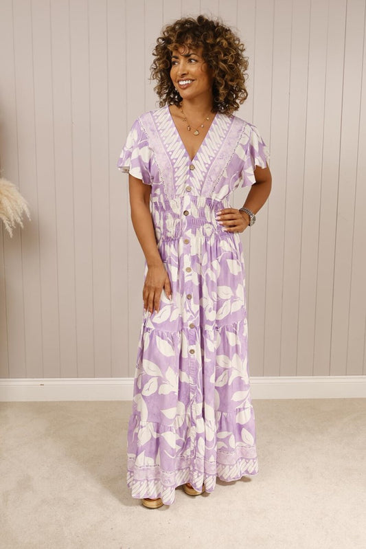 Goose Island Leaf Shirred Waist Dress
